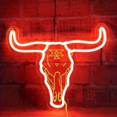 TEMU 1pc Vibrant Bull Neon Sign - Dimmable Led Light With Push Button Control - Decor For Bedroom, Man Cave, Game Room, Cowboys And Cowgirls