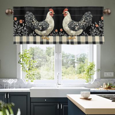 TEMU 1pc Modern Black And Print Polyester Valance - Semi-transparent Top Curtain With Dual Rod Pockets For Living Room, Hand Washable, Space-themed Window Treatment