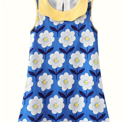 TEMU Girls' Summer Dress, Fashionable Pure Cotton Sleeveless, Printed Flower Children's Dress, Summer Girls' Princess Dress 2-7y