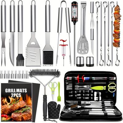 TEMU Hihegd 34pcs Stainless Steel Grilling Tool Set - Heavy Duty Teppanyaki Griddle Accessories, Non-electric, Food-safe For Outdoor Bbq, Camping, School Lunches & Family