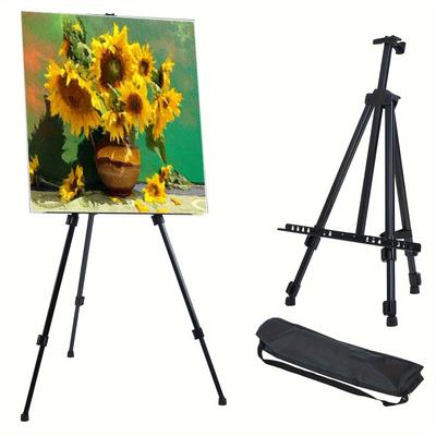 TEMU Adjustable Easel - Portable Metal Display Stand For Desktop & , Includes Carry Bag, Extra Sturdy For Exhibitions & Painting Supplies