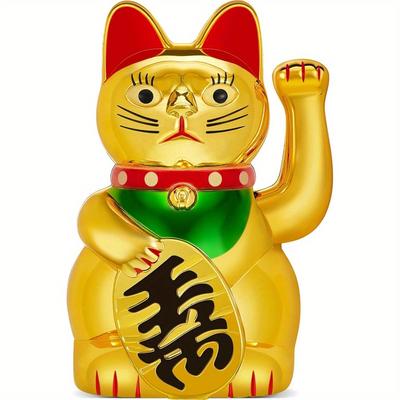 TEMU Lucky Cat Waving Arm Gold Lucky With Waving Hand Paw Up For Feng Shui Luck Wealth Decoration, Battery Cover Not Included