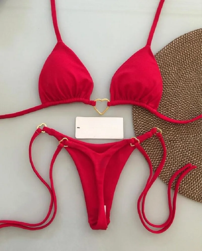 RUOTONSEPT Sexy Halter einfarbig Bikini Set frauen Badeanzug Zwei-stück Dreieck Tanga Bademode Badeanzug Brasilianische Biquinis Image