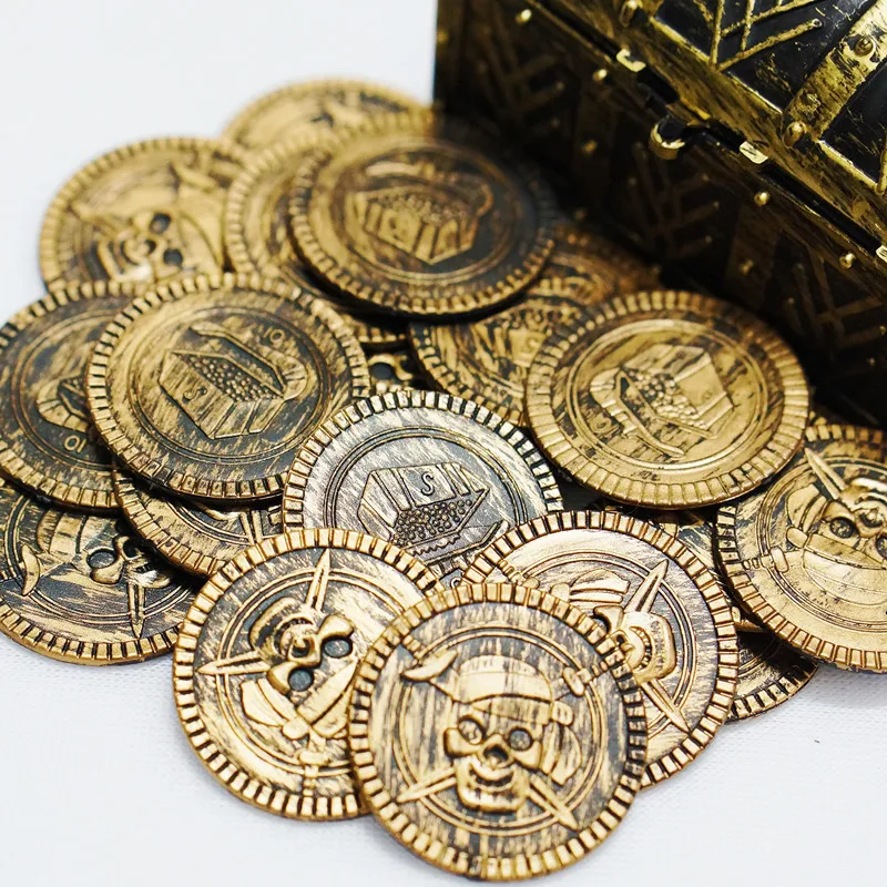 120 teile/lose Retro Plastik Piraten münze Halloween gefälschten Schatz Kinder Party Dekoration Party liefert Geschenk Kinder bevorzugen Geburtstags spielzeug Image