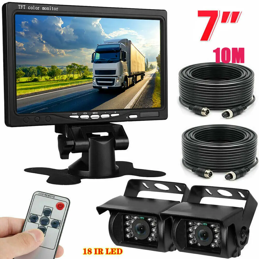 7 "HD Rückfahr monitor Dual Backup Kamera Nachtsicht system für RV Truck Bus Image
