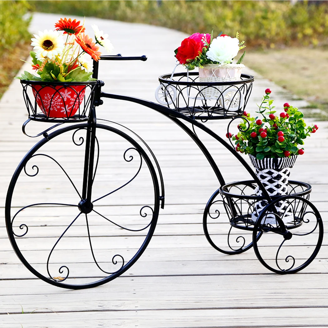Dreirad-Pflanzenständer, Blumentopfwagen, Fahrradhalter, Rack für Zuhause, Garten, Terrasse Image