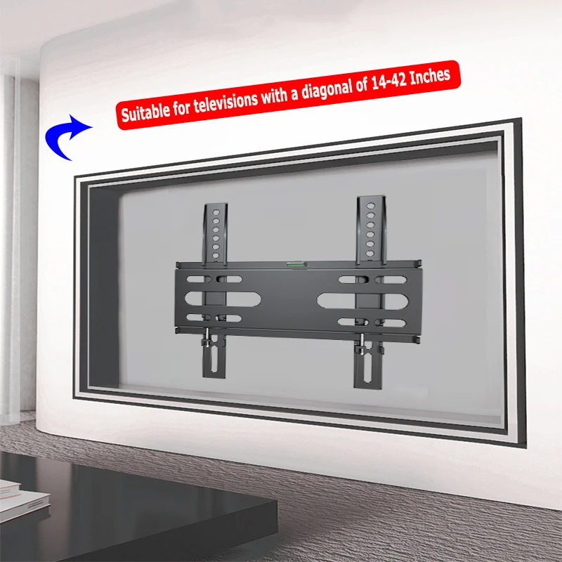 Support mural TV fixe pour la plupart des téléviseurs plats/incurvés LED, LCD et plasma 14-42" avec support TV universel peu encombrant Max VESA 200X200