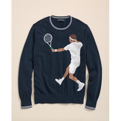 Brooks Brothers Men's Tennis Motif Sweater in Supima Cotton | Navy | Size 2XL
