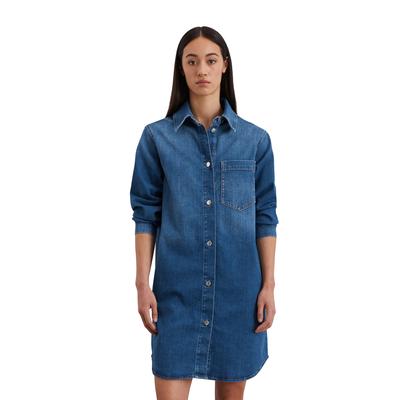 Jeanskleid MARC O'POLO "aus Cashmere Touch Denim", Damen, Gr. S, Normalgrößen, cashmere soft blau wash, Obermaterial: 92% Baumwolle, 6% Elastomultiester, 2% Elasthan; Futter: 100% Nicht verfügbar, unifarben, relaxed fit knielang, Langarm, Kleider Image