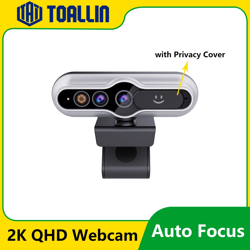 TOALLIN USB Webcam mini caméra avec Windows Hello 2K 30fps caméra Web Mini Webcam à mise au point automatique pour ordinateur portable et conférence de bureau