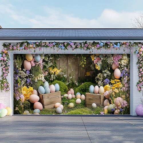 Rabbie Eier Tür Dekorationen Garage Tür Abdeckung Außen Banner Große Kulisse für Feiertag Außen Garage Tür Haus Wand Dekorationen Image