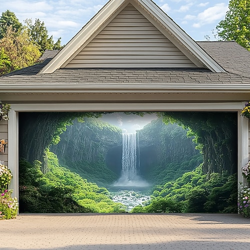Landschaft Wasserfall Höhlen Türdekorationen Garagentor Cover Outdoor Banner Großes Hintergrunddekor für das Ferien Outdoor Garagentor Heimwanddekorationen Image