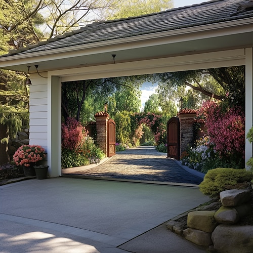 Landschaft Garten Thema Tür Dekorationen Garage Tür Abdeckung Außen Banner Große Kulisse für Feiertag Außen Garage Tür Haus Wand Dekorationen Image