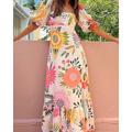 Damen kleid lang Casual kleid Sommerkleid Boho-Kleid Modisch Laternenärmel Outdoor Festtage Verabredung Regular Fit Geometrisch Kurzarm Schulterfrei Blau Orange Sommer Frühling