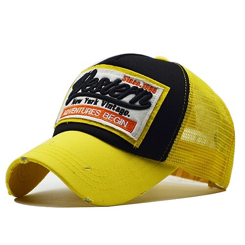 Herren Cap Basecap Sonnenhut Kappe Mesh-Kappe Schwarz Gelb Baumwolle Einstellbar Modisch Freizeitskleidung Festival Buchstabe Stickerei Lässig / Alltäglich Image