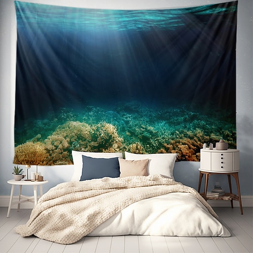 Landschaft Blauer Ozean hängender Wandteppich Wandkunst Große Wandteppich Wanddekoration Fotohintergrund Decke Vorhang Zuhause Schlafzimmer Wohnzimmer Dekoration Image