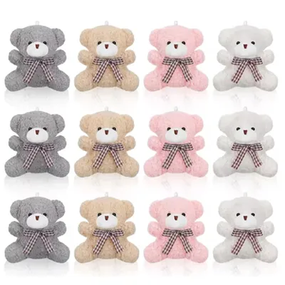 12pcs Bear Baby Shower Favors For Guest Mini Toy Bear Keychains Thank You Tags Organza Bag Baby