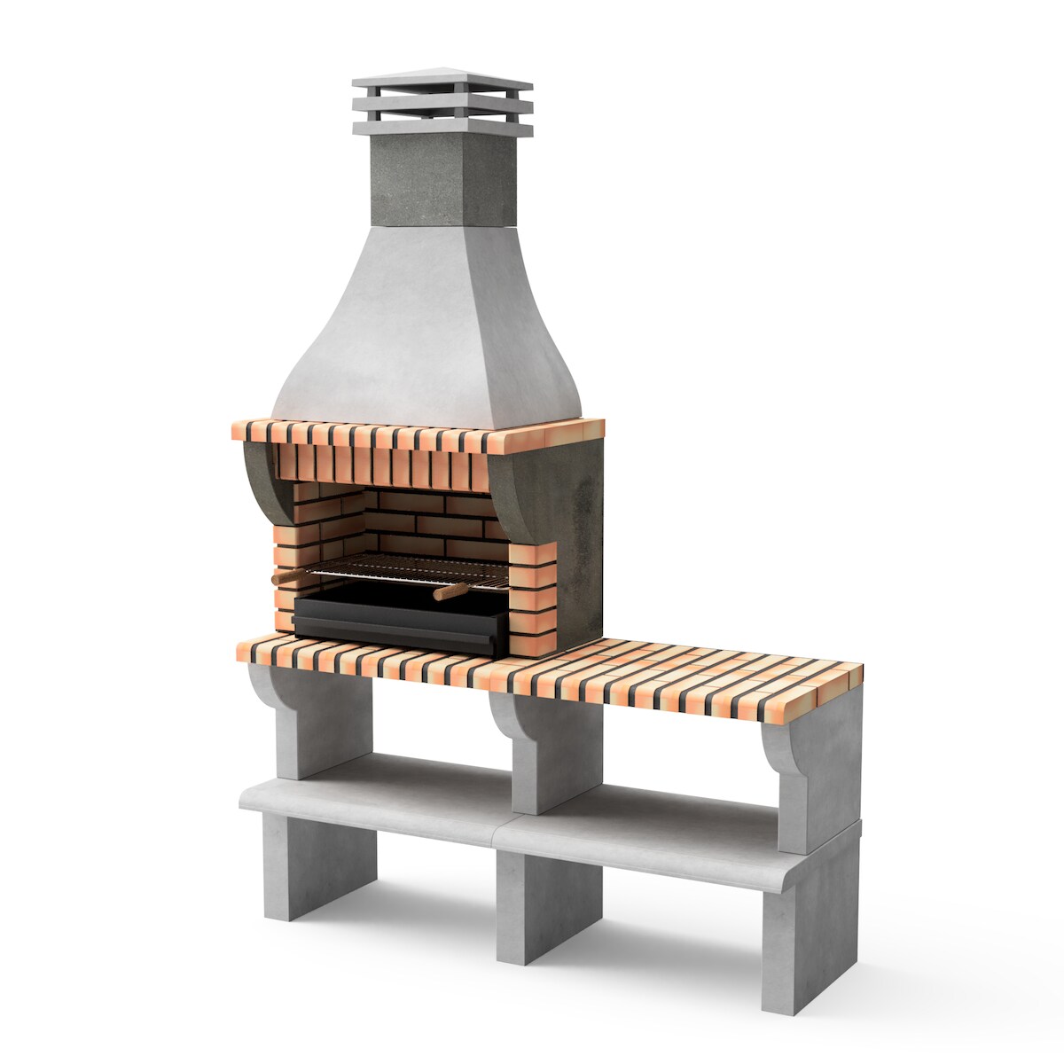 MAESTRO FERRETERO MF - Grillkamin Modell Maipu XL mit Seitenablage (Grau, Orange - 165 x 58 x 245 cm) REF: 3535/3 - Für Außenbereich Image