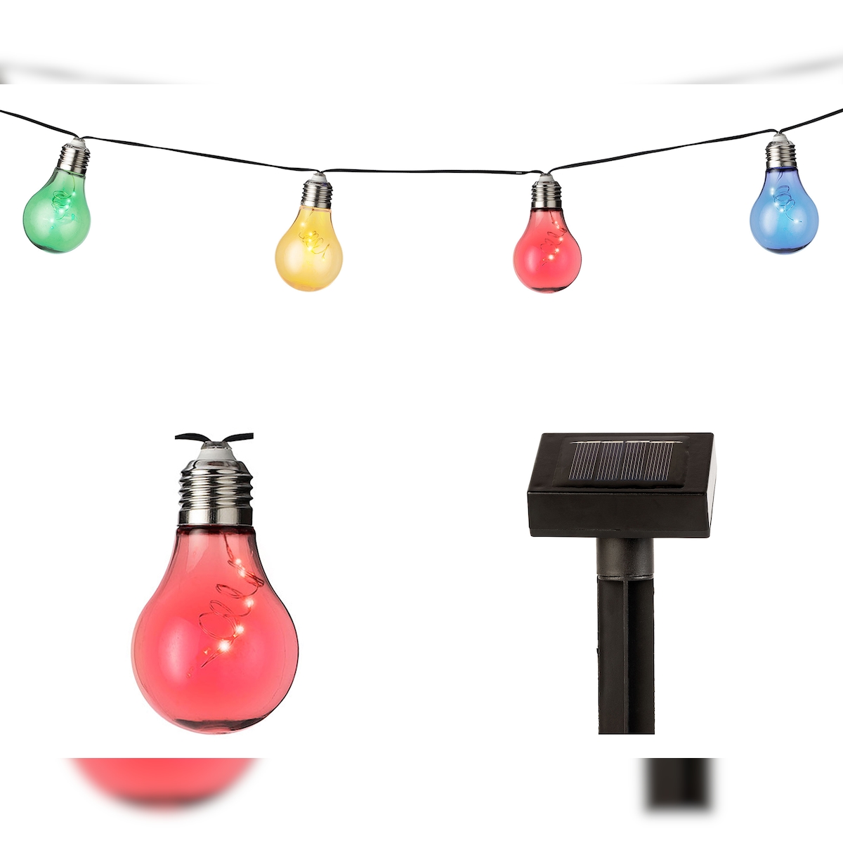 Lumineo LED Solar Lichterkette Glühbirnen 4,5m Kunststoff Bunt / Warmweiß Image