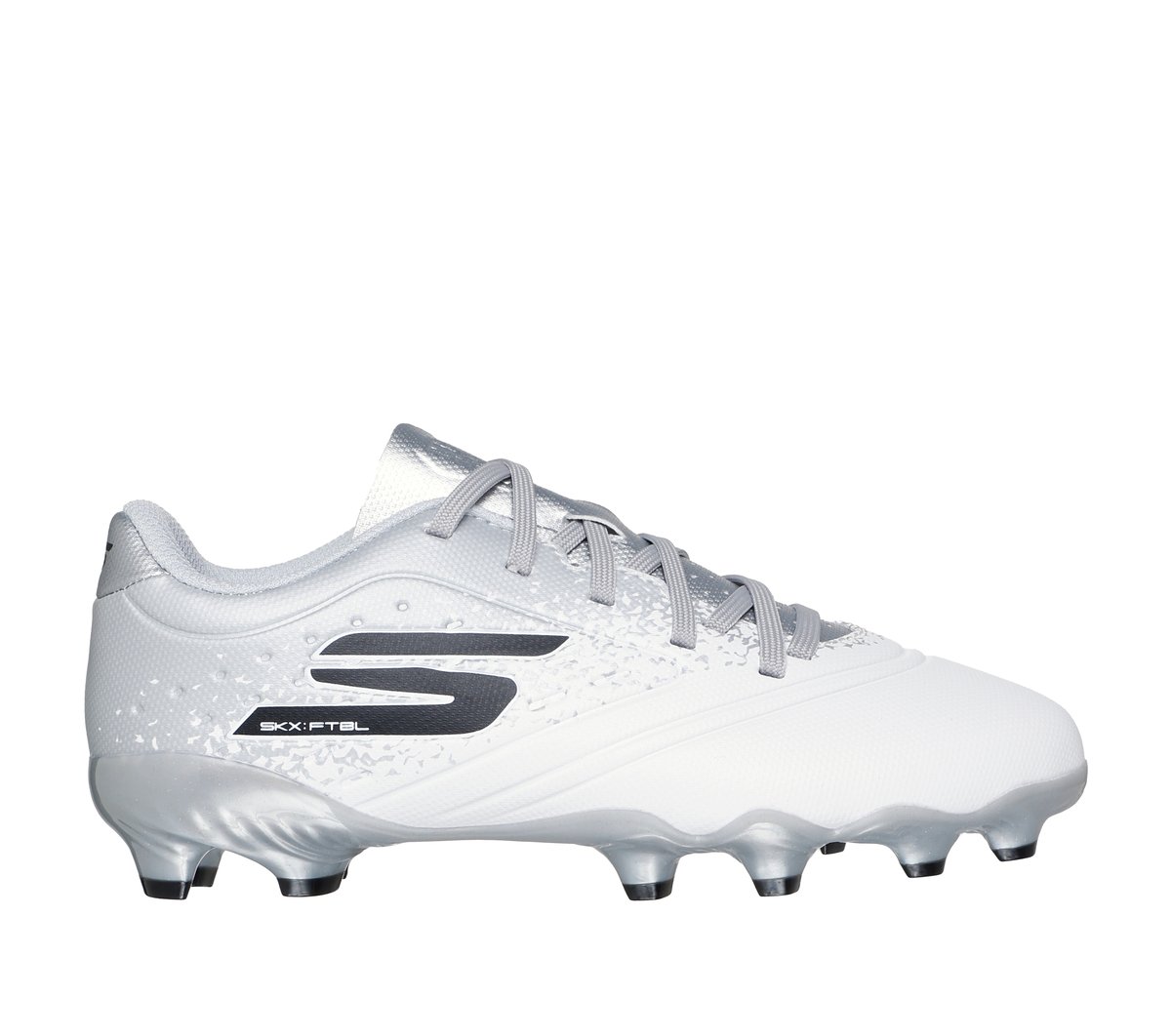 Skechers Boy's Razor 1.5 Jr Td FG Soccer Shoes | Size 13.5 | White/Silver | Synthetic/Textile