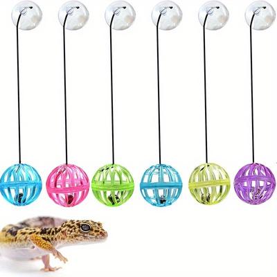 TEMU 6-pack Reptile Toy Balls With Suction Cup, Assorted Colors, Plastic Bell Toys For Lizards, , Chameleon, Amphibian Pet Accessories, Crawling & Aquatic Animal Decor