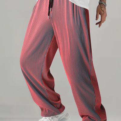 TEMU Men's Casual Striped Straight-leg Pants - Breathable Polyester, Machine Washable, Everyday & Date Night