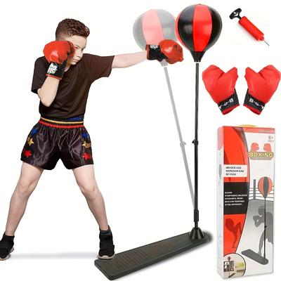 TEMU Punching Bag For Kids Boxing Gloves, 3 Years Old Adjustable Kids Punching Bag With Stand, Boxing Bag Set Toy For (red Black), New 2025, Valentine's Day Gift