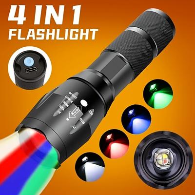 TEMU Led Flashlight With Red, Green, Light - Rechargeable, Includes 18650 Battery For Camping, Hunting, Emergencies & Catching - Perfect Christmas Gift