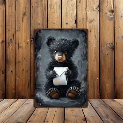 TEMU 1pc Vintage Black Bear Metal Sign - 8x12 Inches, Rustic Wall Art With Floral Accents For Kitchen, Cafe, Restaurant & Garage Decor, Decor