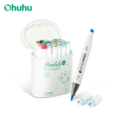Ohuhu Honolulu Plus 24 Colors Alcohol Markers Double Tipped Art Marker Set Refillable Marker Pen Coloring Illustrations Drawing