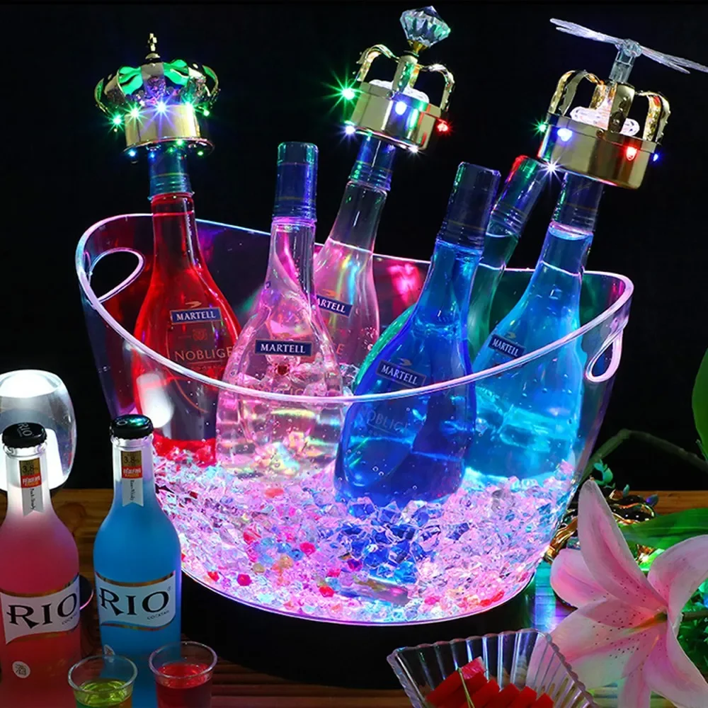 Récipient de stockage de cubes de glace souterrains transparents à LED, seau en forme de baril, bouteille de bière de bar, contenant de refroidisseur, lumière, maintien du vin de champagne, 8L