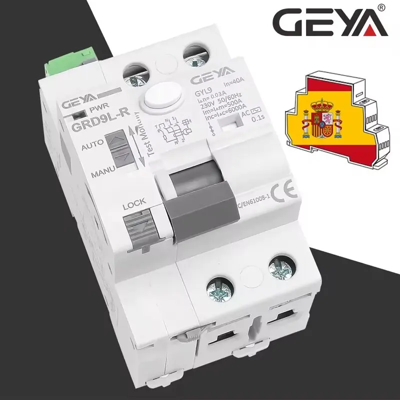 Dispositif de réenclenchement automatique RCCB GEYA GRD9L-R, disjoncteur 2P 40A 0.03A (30mA) RCD, disjoncteur intelligent de type AC