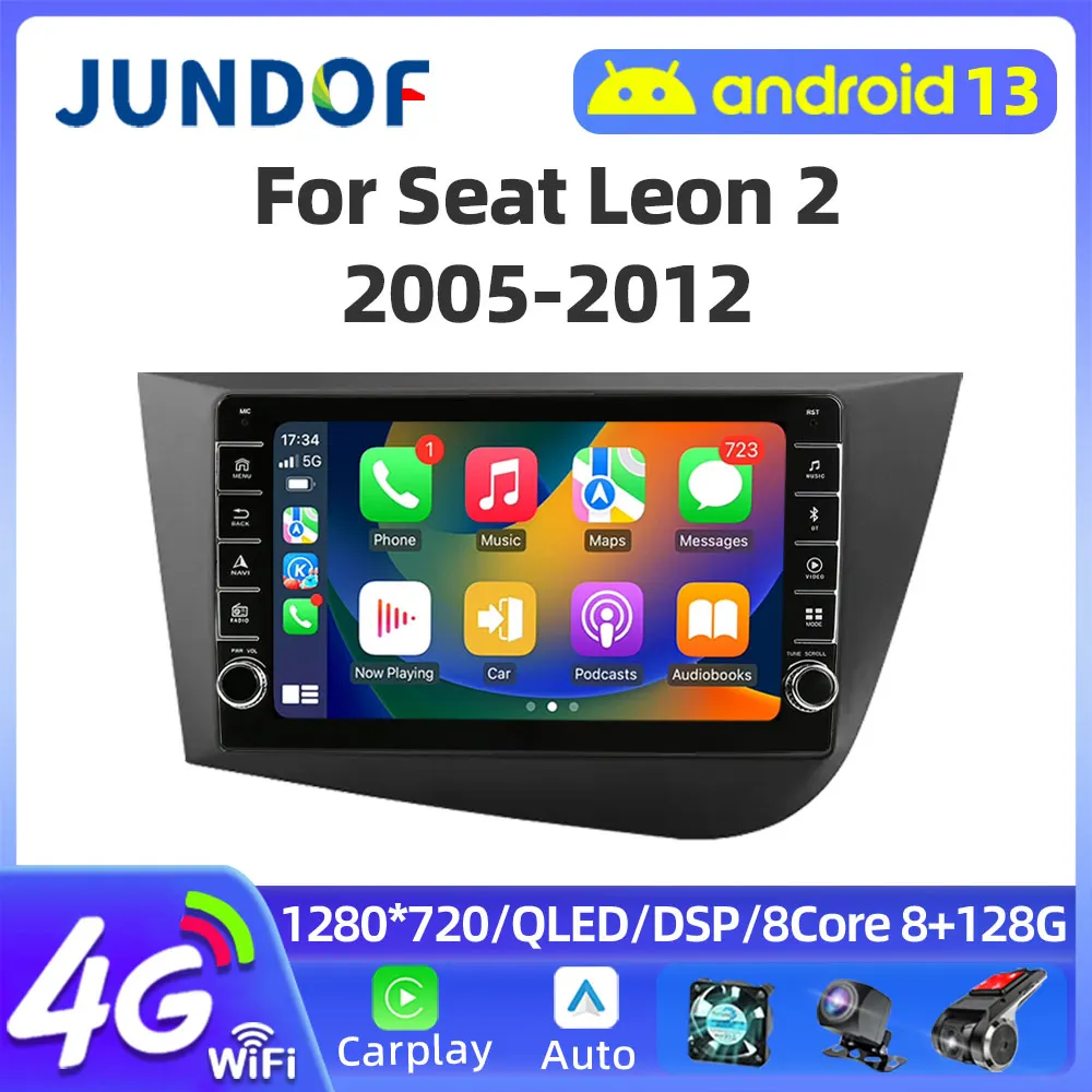 Jundof 2 Din Android 12 pour Seat Leon 2 MK2 2005-2012 Autoradio lecteur vidéo multimédia Carplay stéréo Autoradio DVD écran IPS