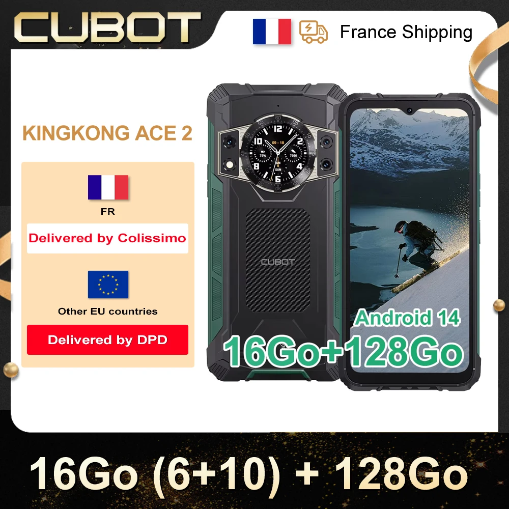 Cubot KINGKONG ACE 2 16 Go (6 Go + 10 Go) 128 Go Smartphone ultra-mince et robuste, 5100 mAh, 48 MP, écran 6,56 pouces 90 Hz,NFC