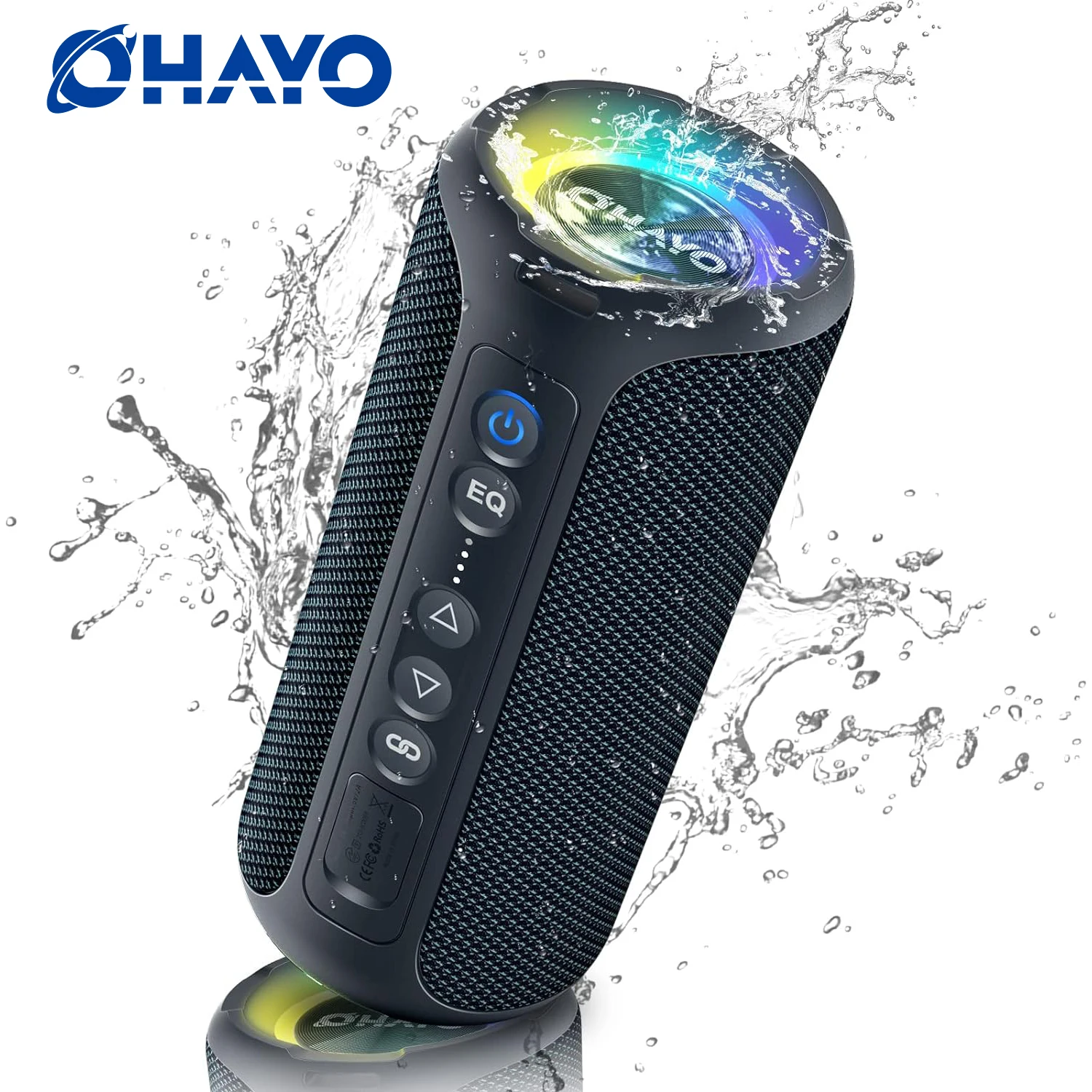 OHAYO Enceinte 5.3 Bluetooth sans Fil Puissante 40W, Portable Étanche IPX7, avec Lumières LED, Autonomie 30 hrs, Basses Profondes, AUX, TF Carte, pour Les Voyages/Extérieur