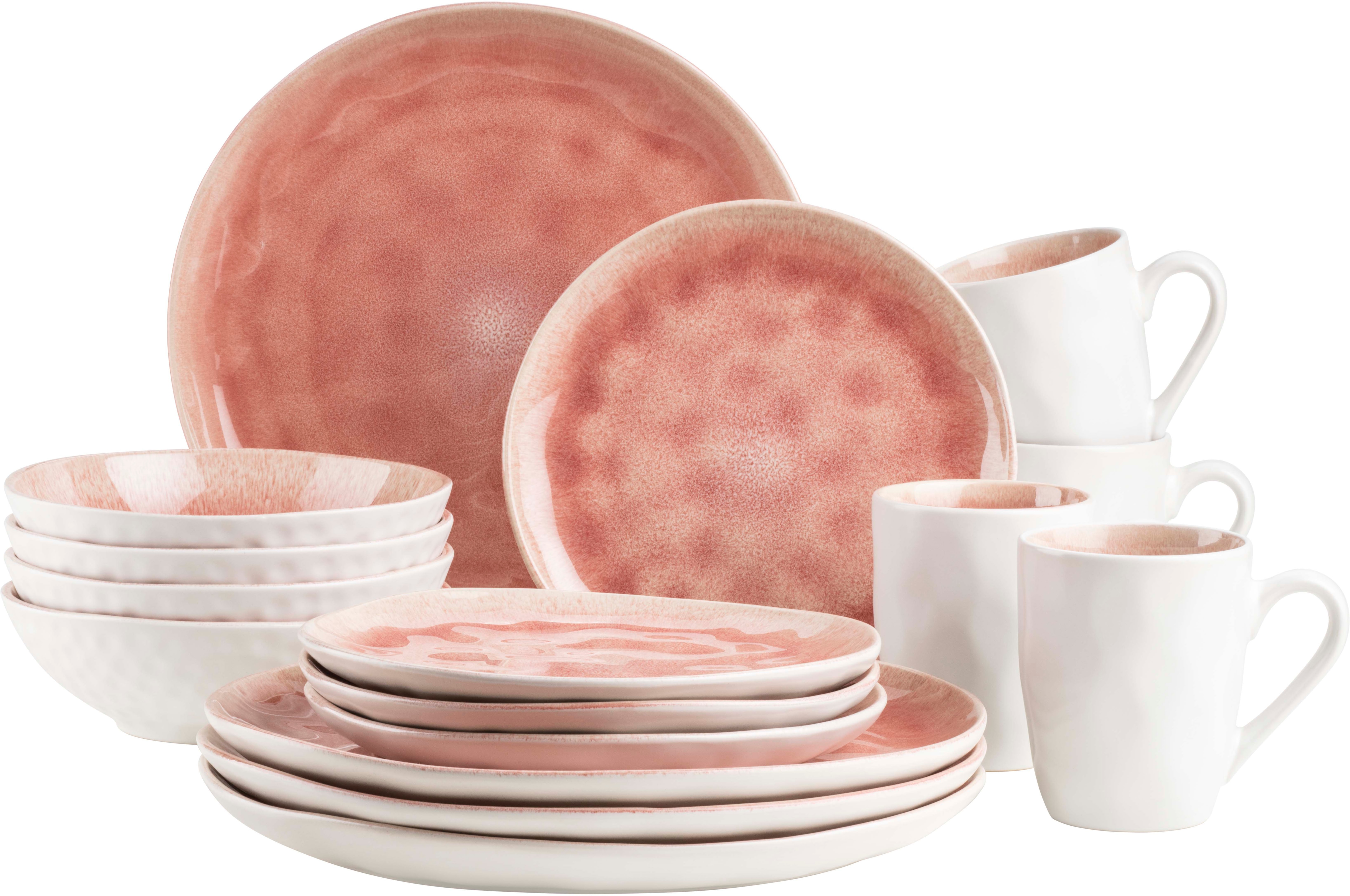 Kombiservice MÄSER "FROZEN, Kombiservice, Steinzeug", lila (berry), 16 Stk., Steinzeug, Geschirr-Sets, Kombiservice, Geschirr-Set, Service