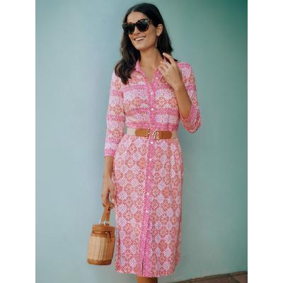 J.McLaughlin Women's Kailyn Dress in Garden Mosaic Waves Hot Pink/Orange, Size XS | Nylon/Spandex/Catalina Cloth