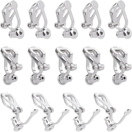 1 Box 24Pcs Jewelry Earrings Converters Silver Clip On Earring Findings Metal Brass Antique Triangle Clips Converter Finding for Non Piercing Ears Earrings Making DIY Crafts Accessories