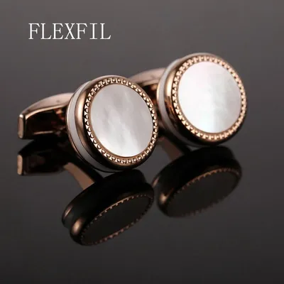 FLEXFIL Round Jewelry color Rose gold French Shirt Fashion Cufflinks for Men's Cuff links Buttons