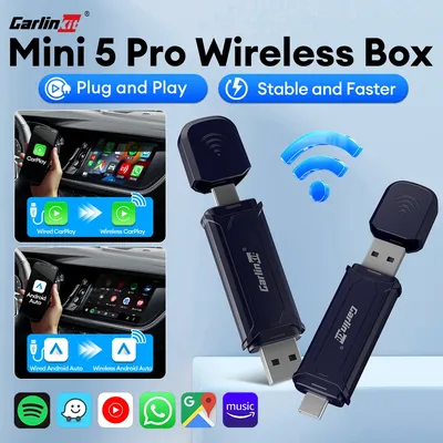 2air Mini 5 Pro CarlinKit 5.0 Wireless CarPlay Wireless Android Auto Box 5Ghz WiFi BT Auto Connect