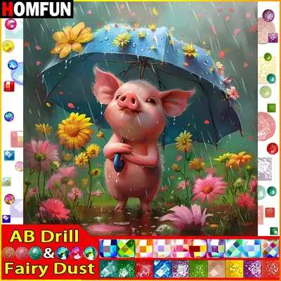 HOMFUN Fairy Dust AB Full Diamond Embroidery Diy 5D Diamond Painting Cross Stitch "Animal Pig" Full