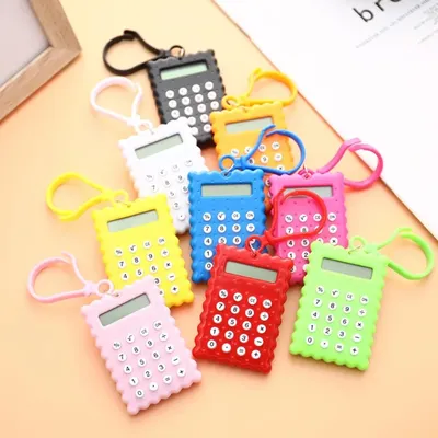 Plastic Student Mini Electronic Calculator with Keychain Mini Arithmetic Calculator Biscuit Shape