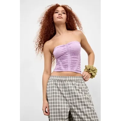 Out From Under Ruched Tapestry Bandeau Top - Lilac L at Urban Outfitters