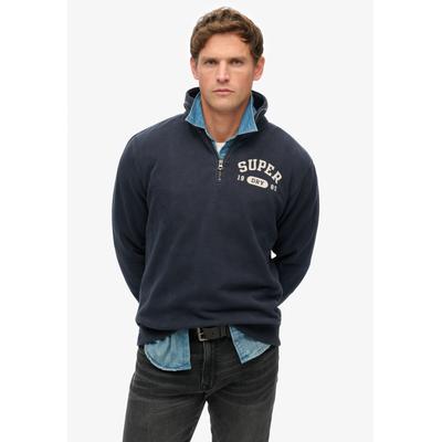 Sweatshirt SUPERDRY "ATHLETIC ESS HALF ZIP", Herren, Gr. M, bradley navy, angeraute Sweatware, Obermaterial: 100% Baumwolle, bedruckt, modisch, loose fit normal, ohne Ausschnitt, Langarm Rippbündchen, Sweatshirts Image
