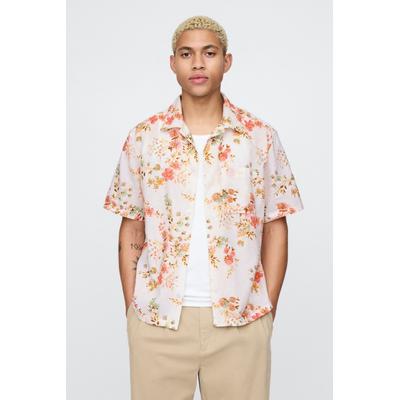 Gap Mens White Floral Linen-Cotton Shirt - White Floral