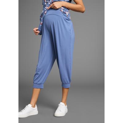 Umstandsharemshose NEUN MONATE "Viskose Haremshose für Schwangerschaft und Stillzeit", Damen, Gr. 40/42, N-Gr, blau, Jersey, Obermaterial: 95% Viskose, 5% Elasthan, unifarben, Basic, weit ca. Mitte Wade, Hosen, mit elastischem Bund