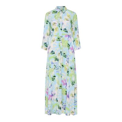 Hemdblusenkleid Y.A.S "YASSAVANNA LONG SHIRT DRESS", Damen, Gr. L (40), N-Gr, clear sky aop:alicca, Web, Obermaterial: 100% Viskose, bedruckt, modisch, relaxed fit lang, 3/4-Ärmel, Kleider, mit 3/4 Ärmel Image