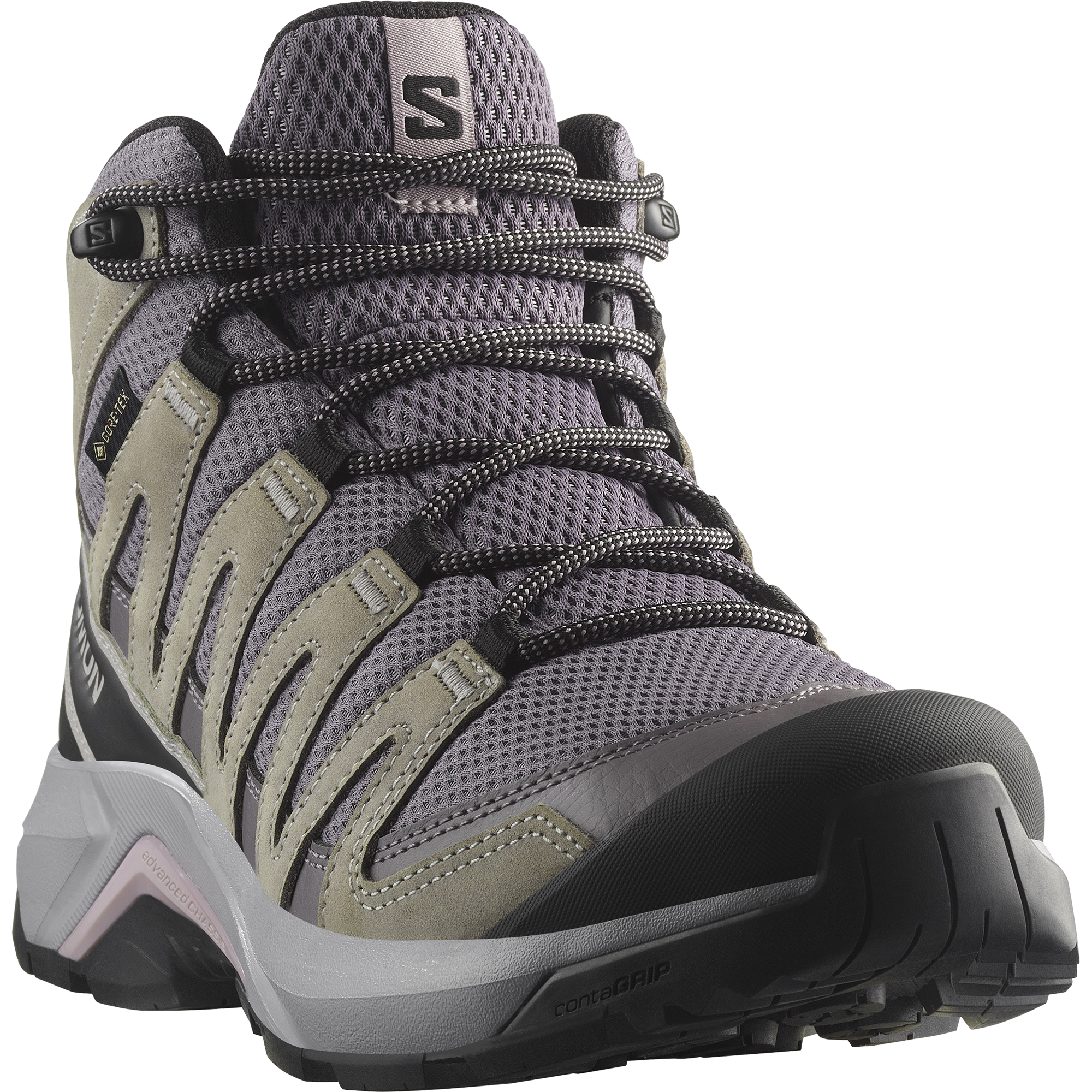 Wanderschuh SALOMON "X-ADVENTURE RECON MID GTX W", Damen, Gr. 38, excalibur, gull, nirvana, Leder, Textil, Schuhe Wanderschuh, wasserdicht