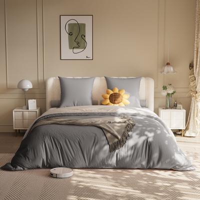 TEMU Bedding Set (4-piece Set), For Beds 140 X 200cm, (1*duvet Cover 1*sleeping Bag 2*pillowcases), Polyester Fabric, Grey + Light Grey
