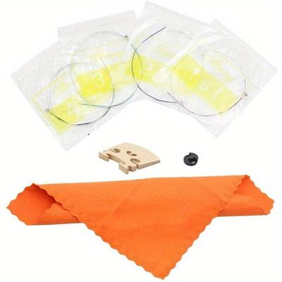 TEMU Violin Strings Set 4 In 1 Violin String Set Of Strings With Rubber Mute Cleaning Cloth For Violin Accessory